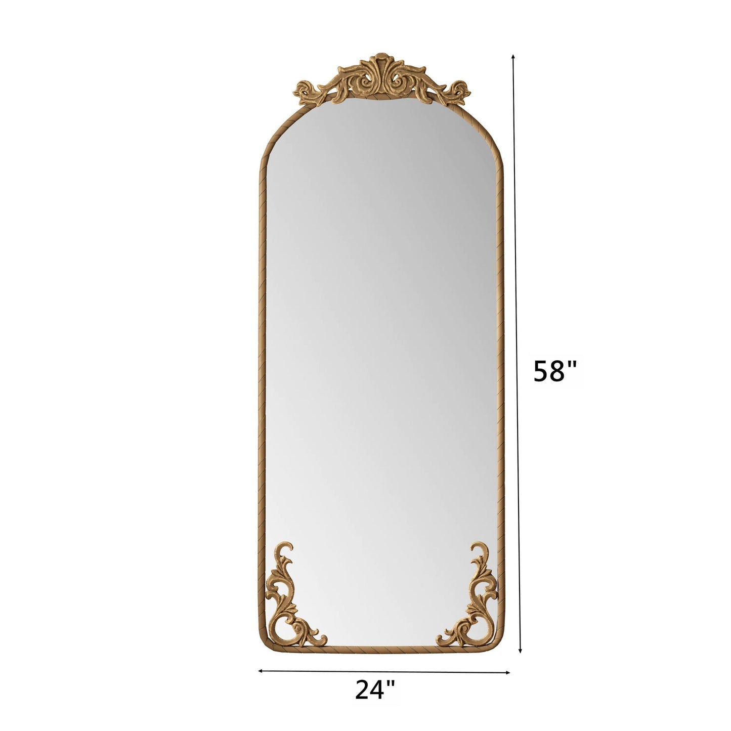 Full Body Arched Mirror With Vintage Carved Applique - - Wall Mirrors