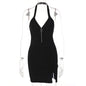 Sleek Zipper Halter Evening Dress - Black M - dress