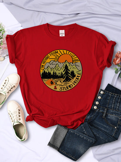 I'm Hiding From Stupid People Camping Scenery Women's Tops Hip-hop Fashion Street See size chart under “more details” - - Tops