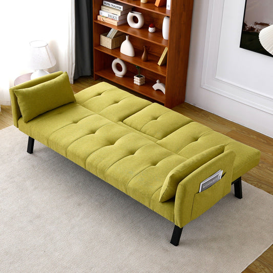 Light Green Sofa Bed With Foldable Design And Cup Holder - - Futon Sofas