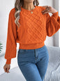 Cable Knit Diamond Pattern Long Sleeve Sweater - Orange -
