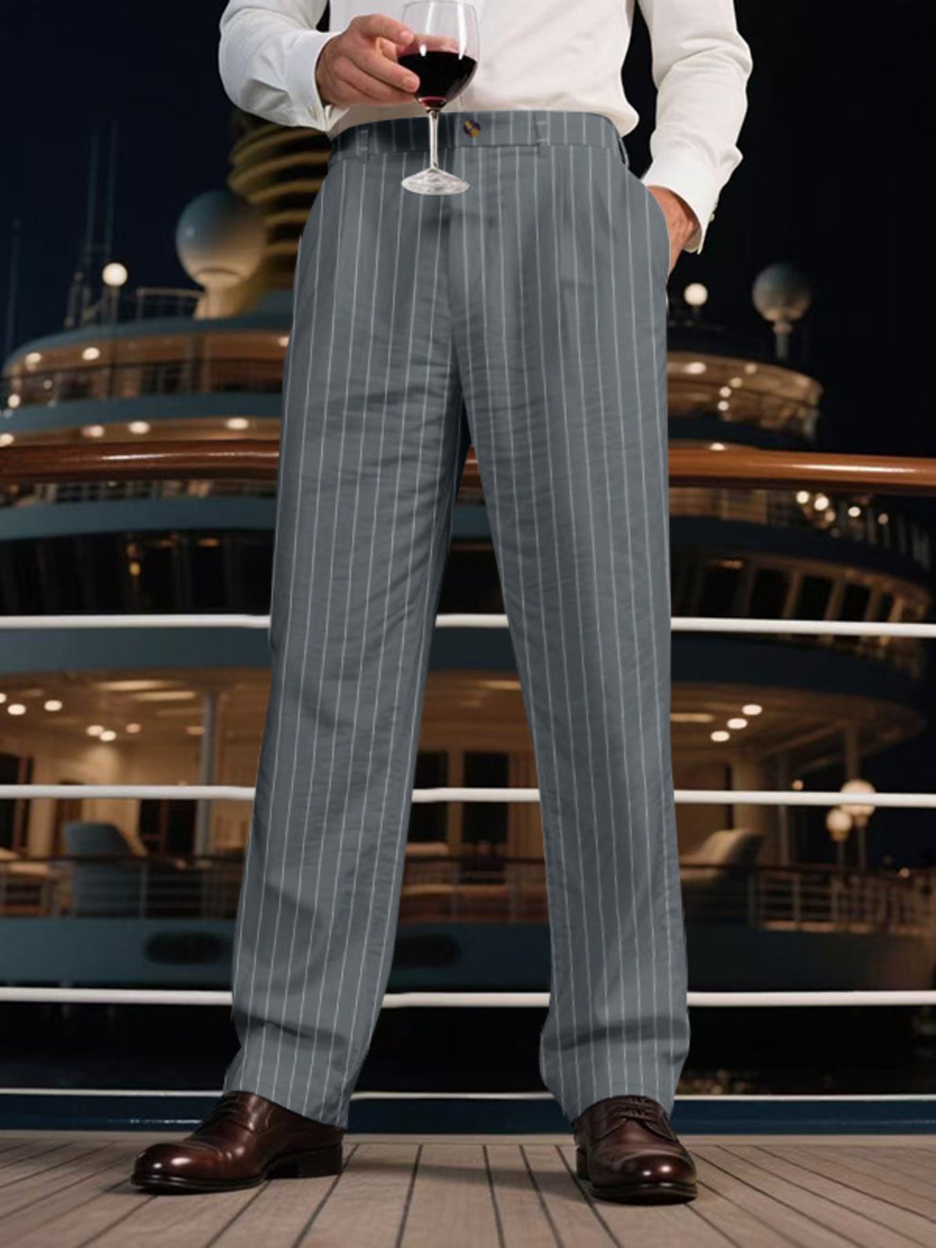 Men's Full Size Striped Wide Leg Pant Plus Size - Grey -