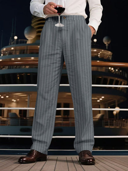 Men's Full Size Striped Wide Leg Pant Plus Size - Grey -