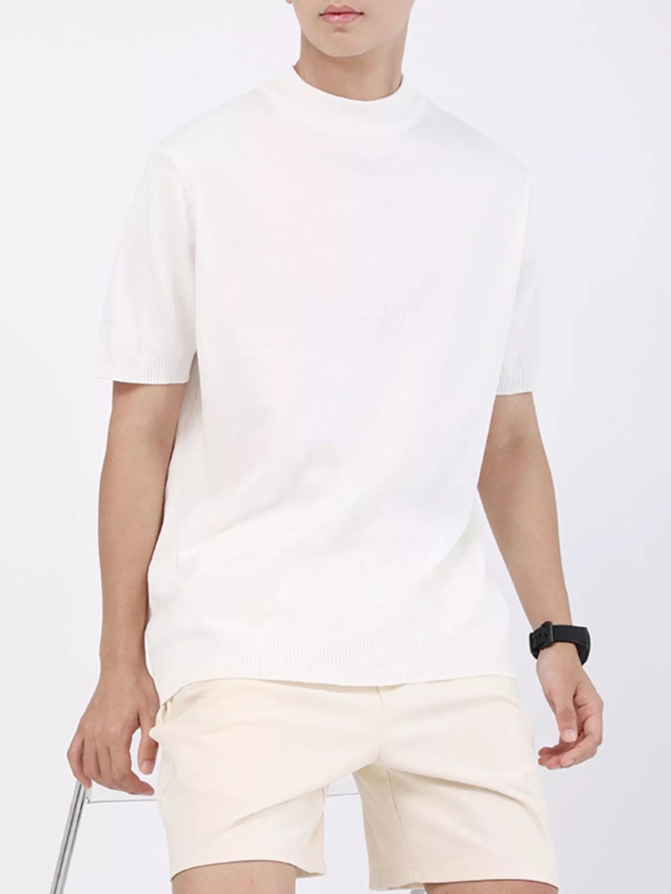 Men's Plus Size Mock Neck Knitted T-Shirt - -