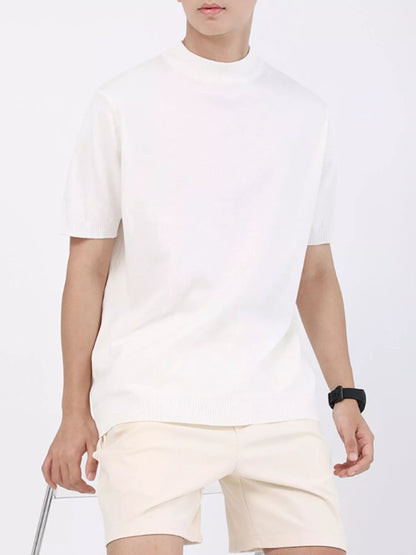 Men's Plus Size Mock Neck Knitted T-Shirt - -