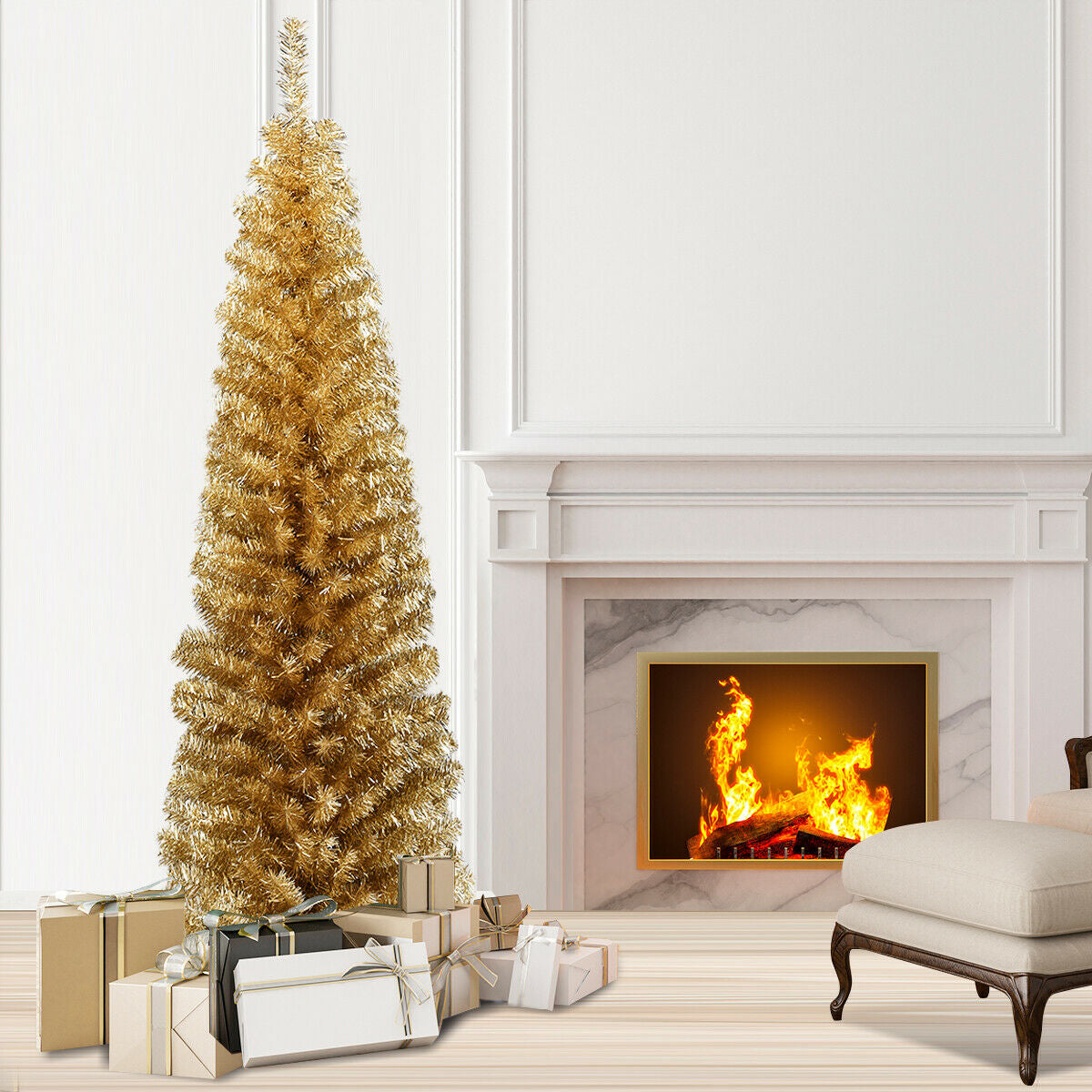 6 Feet Tinsel Tree Unlit Slim Pencil Christmas Tree - -