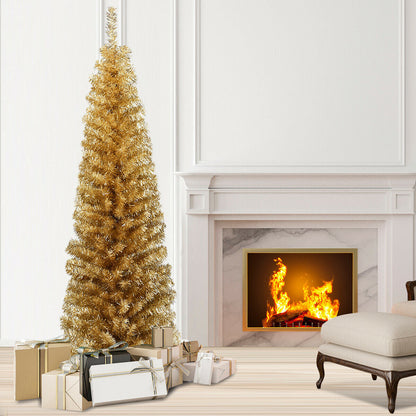 6 Feet Tinsel Tree Unlit Slim Pencil Christmas Tree - -