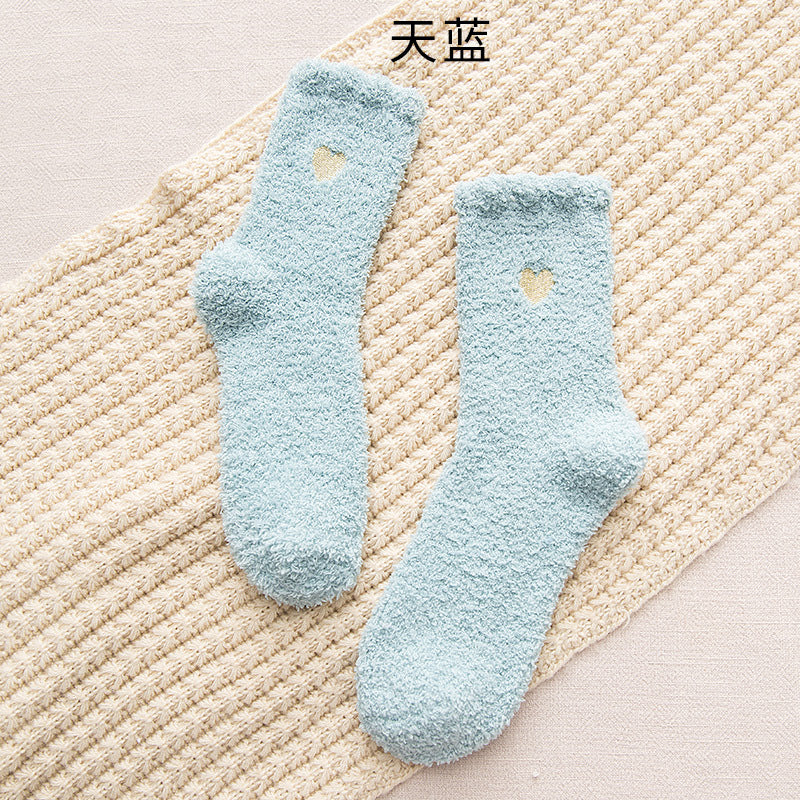 New Design Winter Warm Fluffy Fuzzy Socks Cute Embroidered Soft Women Socks