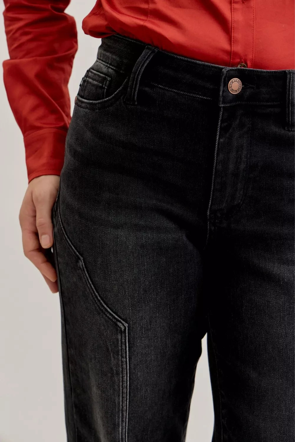 Judy Blue Mid Rise Western Seam Detail Straight Leg Jeans - - jeans