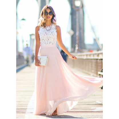 Sleeveless Lace Party Dress - White Beige Large - dress
