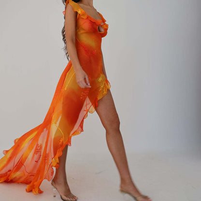 Trailing Style High Split Dress - - dress