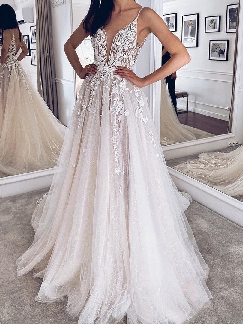 Bridal White Sleeveless Gown - - dress