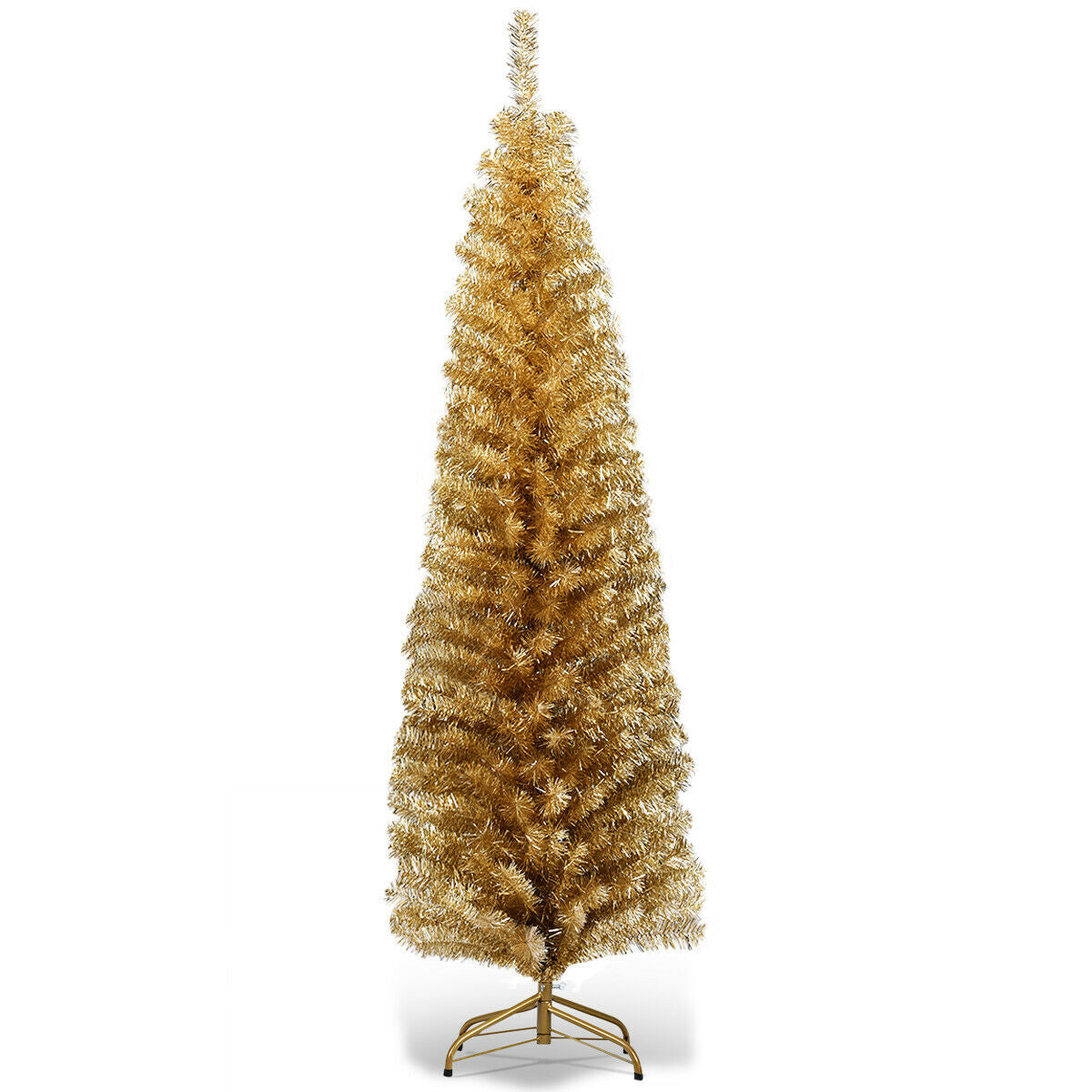 6 Feet Tinsel Tree Unlit Slim Pencil Christmas Tree - Yellow -
