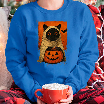 Funny Vintage Black Cat Halloween Pumpkin Spooky Ghost Women T-Shirt - Halloween Unisex T-Shirt/Hoodie - NGHL00 - Sweatshirt -