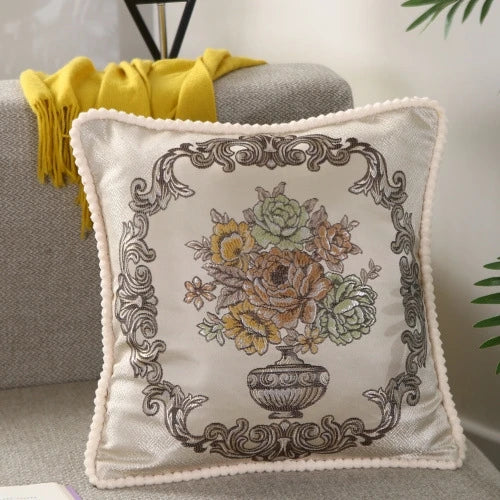 Flower Embroidery Sofa Throw Pillow Pillows & Cushions Blended Jacquard Cover