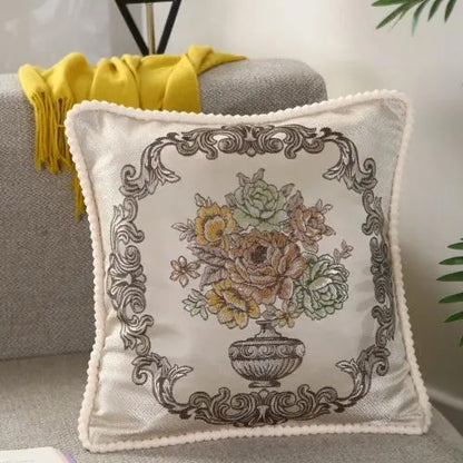 Flower Embroidery Sofa Throw Pillow Pillows & Cushions Blended Jacquard Cover grey