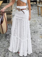 Lace Tiered Maxi Skirt - White -