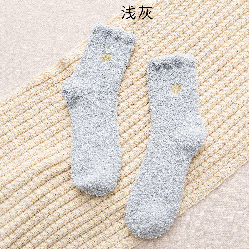 New Design Winter Warm Fluffy Fuzzy Socks Cute Embroidered Soft Women Socks