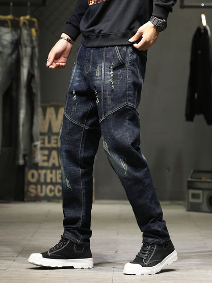 Men's Distressed Slim Fit Wash Jeans - Blue Black -