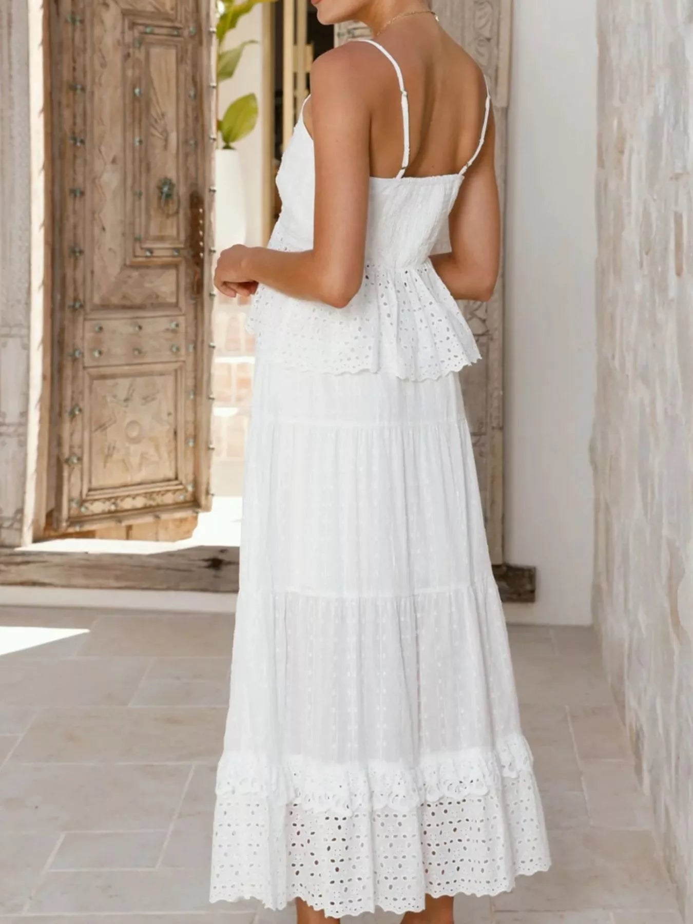 Eyelet V-Neck Cami and Skirt Set- Shopimist- {{Product type}}