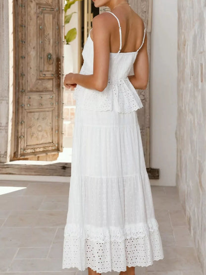 Eyelet V-Neck Cami and Skirt Set- Shopimist- {{Product type}}