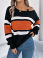 Color Block Asymmetrical Neck Long Sleeve Sweater - Terracotta -
