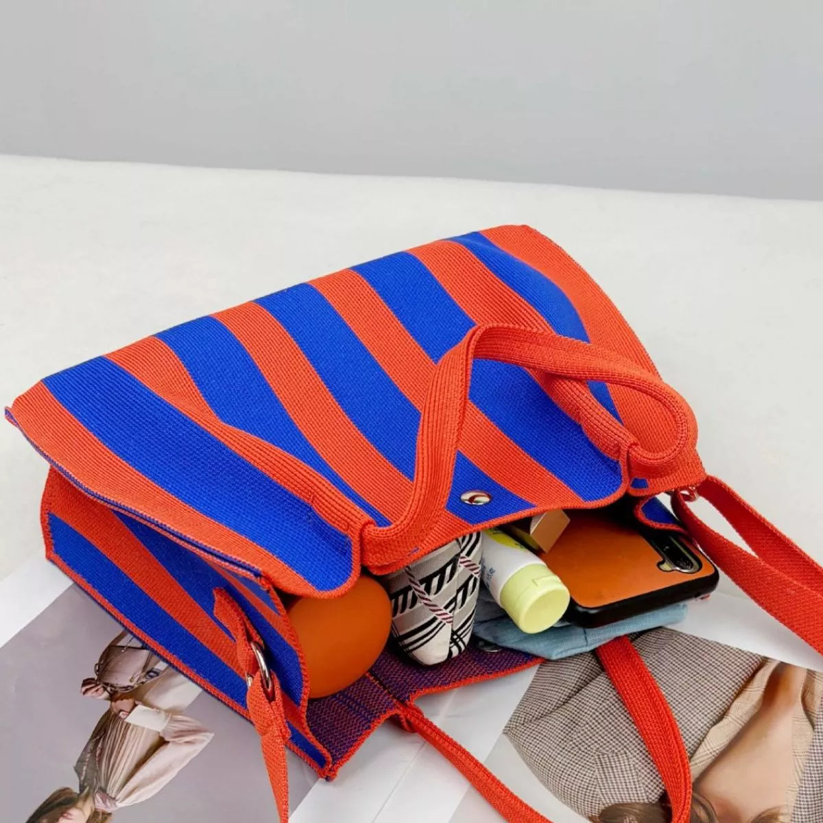 Striped Adjustable Strap Crossbody Bag - -