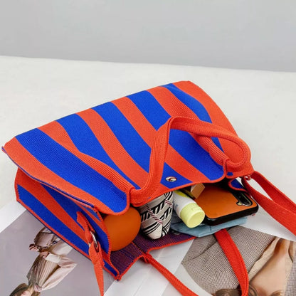 Striped Adjustable Strap Crossbody Bag - -