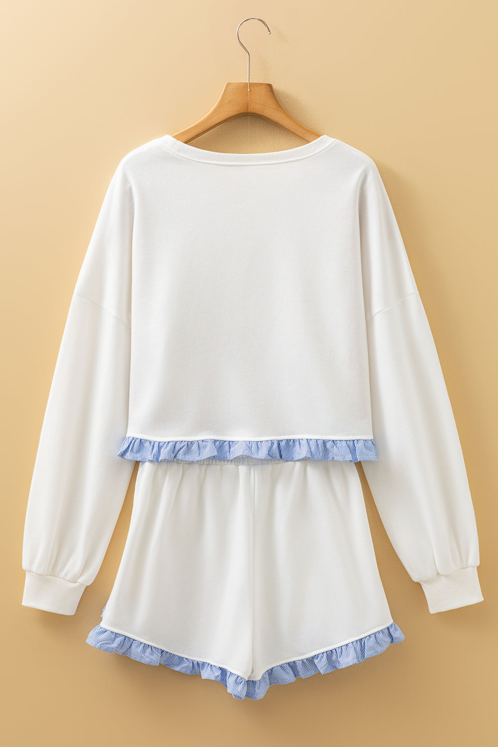 Yellow Cream Plaid Ruffled Patchwork Drop Shoulder Pullover and Drawstring Elastic Waist Shorts Matching Set- Wild and Free Boutique- {{Product type}}