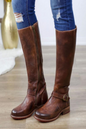 Mid-Calf High Knight Buckle Boots - Dark Brown 42 - heeled boots