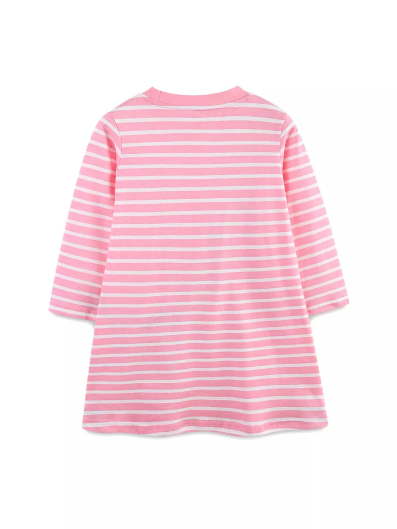 Children's Apple Applique Striped Long Sleeve Dress - -