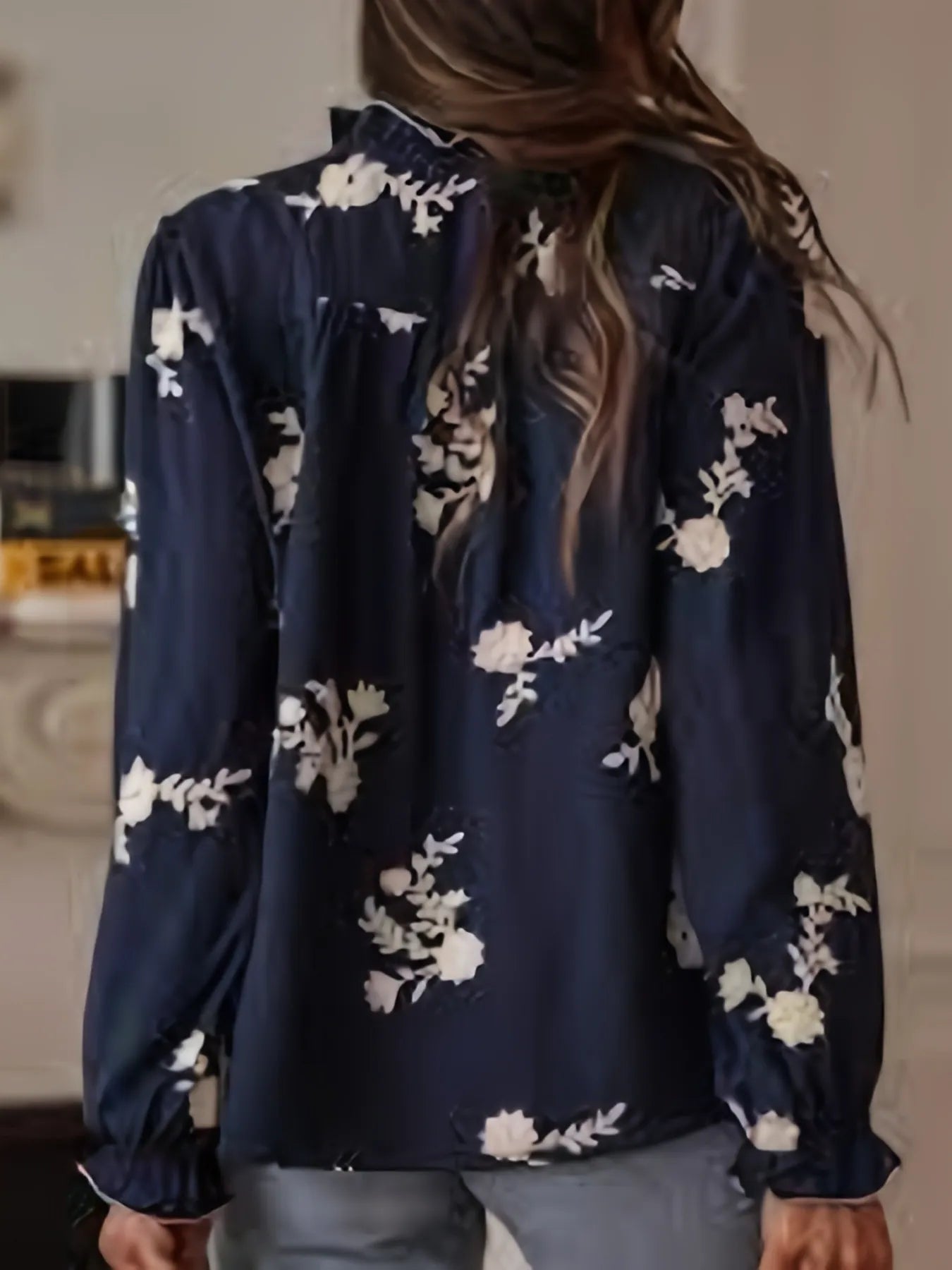 Flower Button Up Long Sleeve Shirt - -