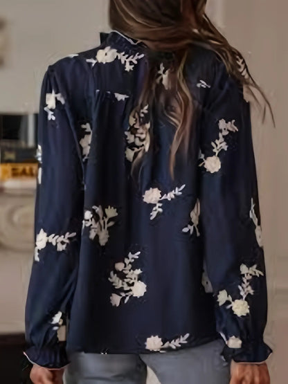 Flower Button Up Long Sleeve Shirt - -