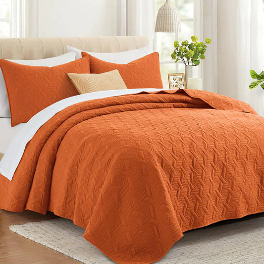 Lavsiry 3 Piece Burnt Orange Quilt Full/Queen Size Bedding Set - Burnt Orange Full Queen(90"x96") - bedding set
