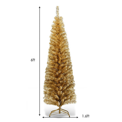 6 Feet Tinsel Tree Unlit Slim Pencil Christmas Tree - -