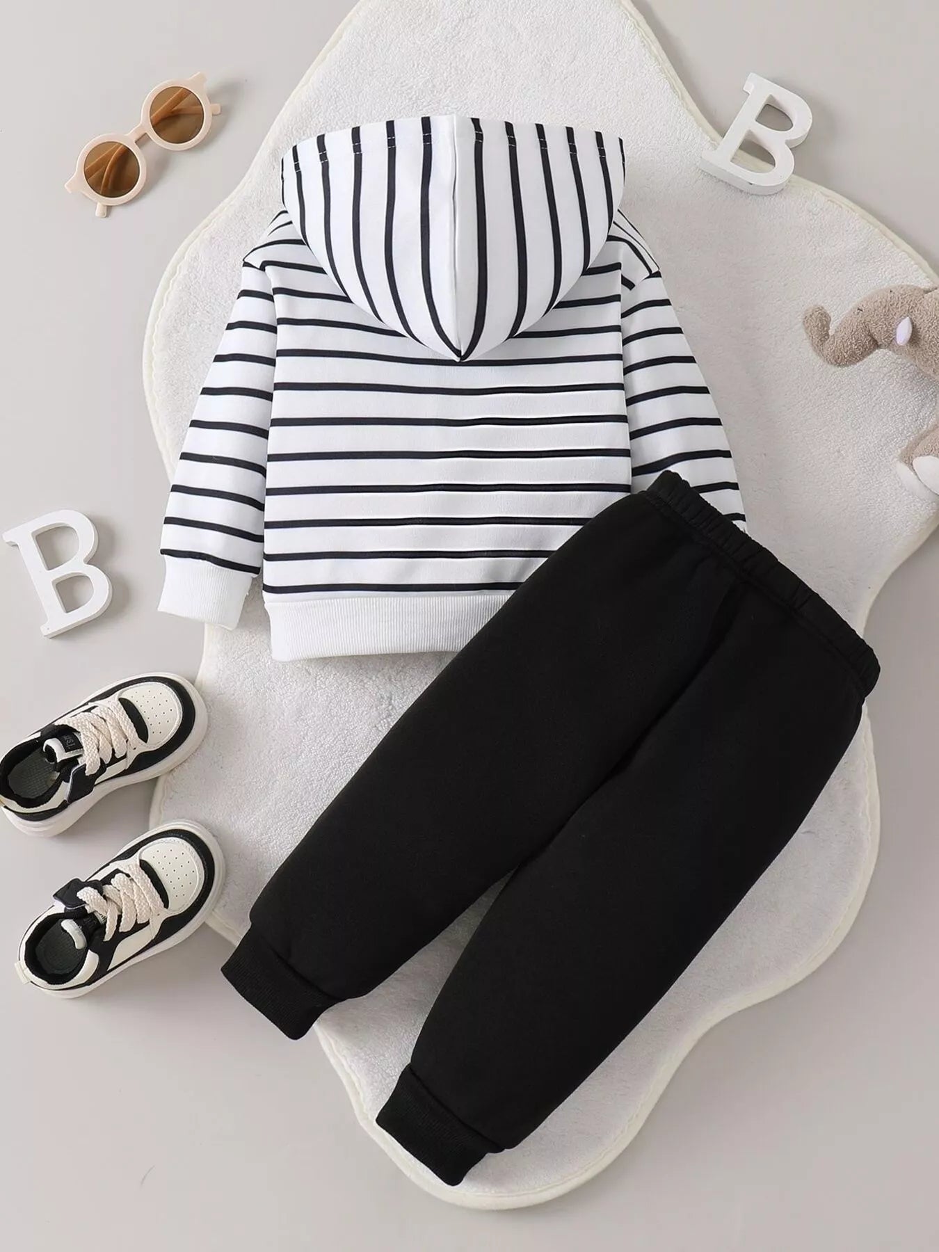 Children's Striped Elephant Hoodie & Pants Set - -
