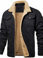 Men's Full Size Sherpa Lined Long Sleeve Jacket Plus Size - Black -
