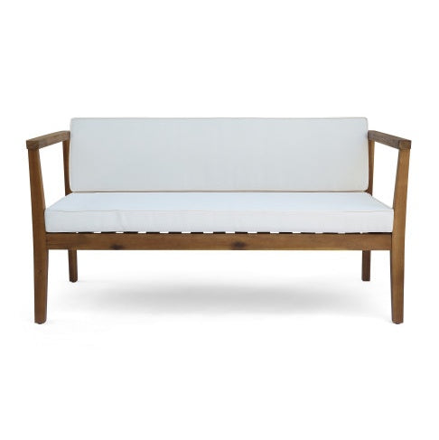 4-Piece Teak Acacia Wood Patio Chat Set with Cushions - -