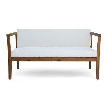4-Piece Teak Acacia Wood Patio Chat Set with Cushions - -