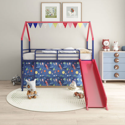 Jack - House Loft Bed With Slide And Curtain Set- HouseOfZazla- {{Product type}}