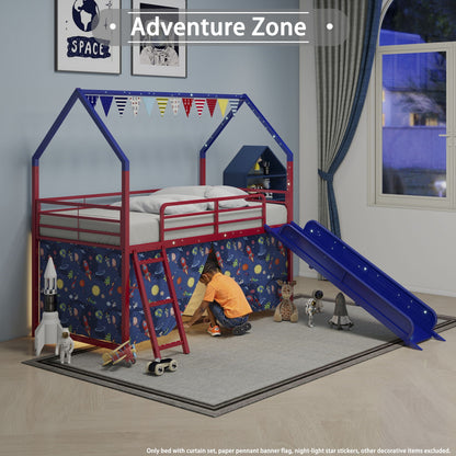 Jack - House Loft Bed With Slide And Curtain Set- HouseOfZazla- {{Product type}}