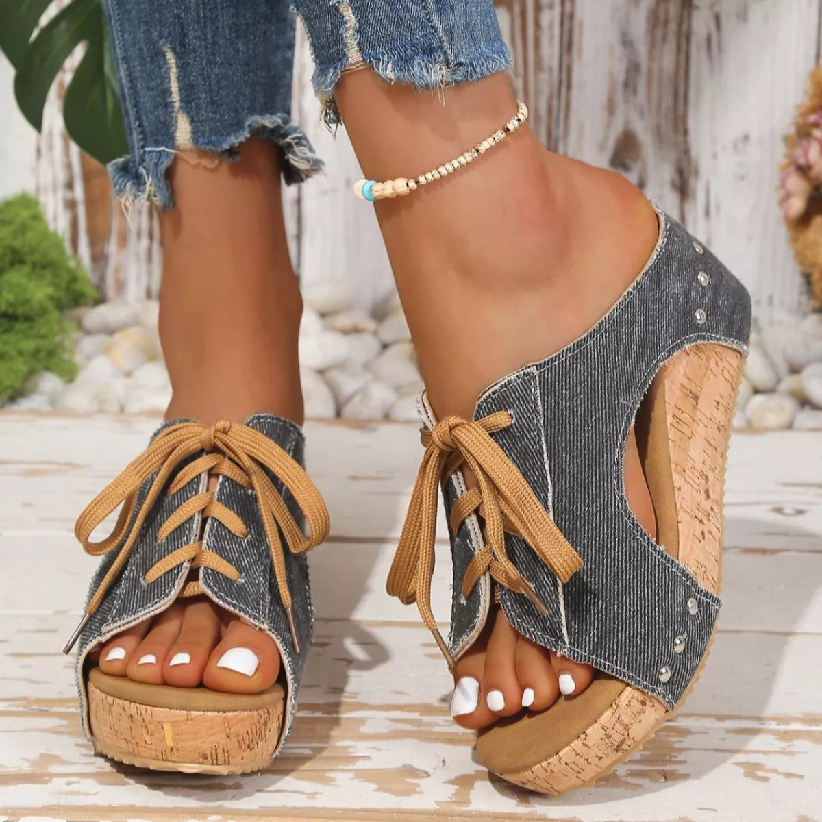 Lace Up Wedge Sandals- Shopimist- {{Product type}}