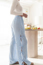 Loose Side Lace-up Casual Pants - Blue Plaid - pants