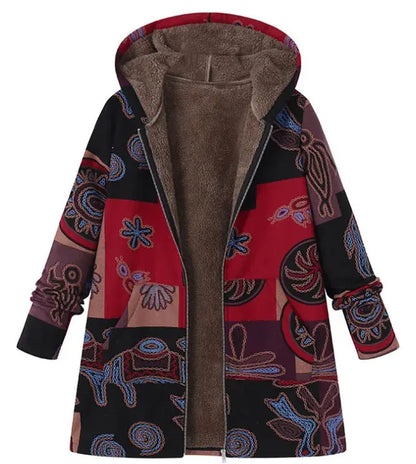 Cotton and Linen Cotton-Padded Long Outerwear Ladies Winter Coats Casual red black