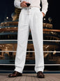 Men's Full Size Striped Wide Leg Pant Plus Size - White -