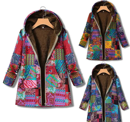 Cotton and Linen Cotton-Padded Long Outerwear Ladies Winter Coats Casual