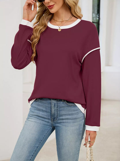 Contrast Trim Long Sleeve Sweatshirt - -