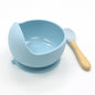 Baby Silicone Feeding Set with Wooden Spoon Light Blue