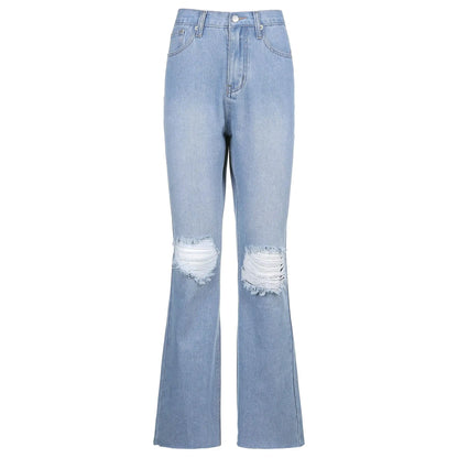 Flare Jean Bell-Bottom Denim Pant Ripped High-Waisted Jeans