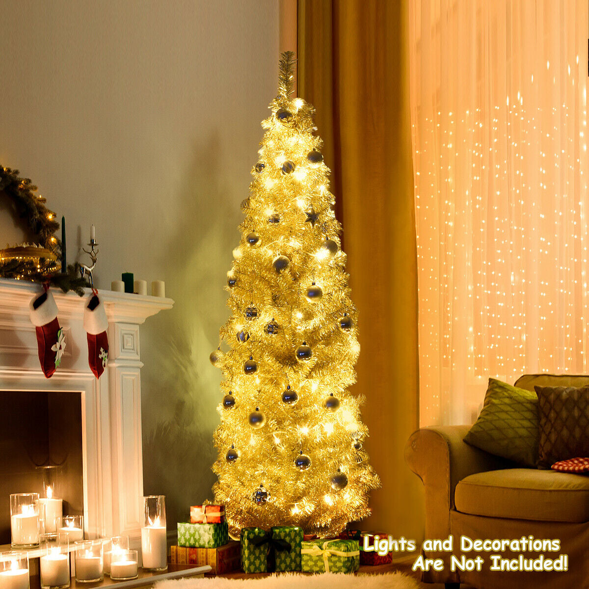 6 Feet Tinsel Tree Unlit Slim Pencil Christmas Tree - -